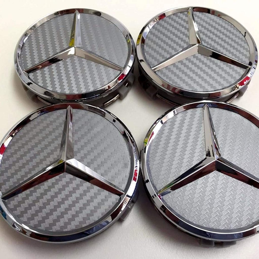 Brand New Set Of Four 3 Carbon Fiber Silver Mercedes Benz Wheels Cente